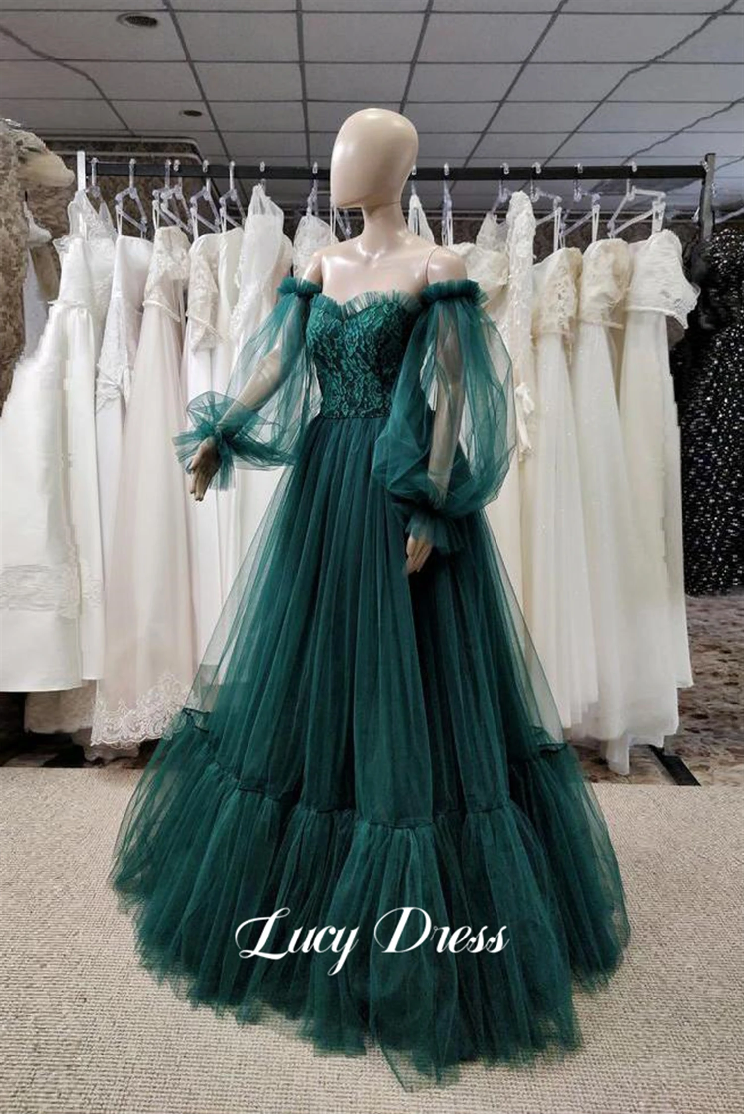 

Lucy Customized Evening Dress Party Mesh Line A Green Robe Soiree De Luxe 2024 Ball Gowns Formal Occasion Dresses Party dresses