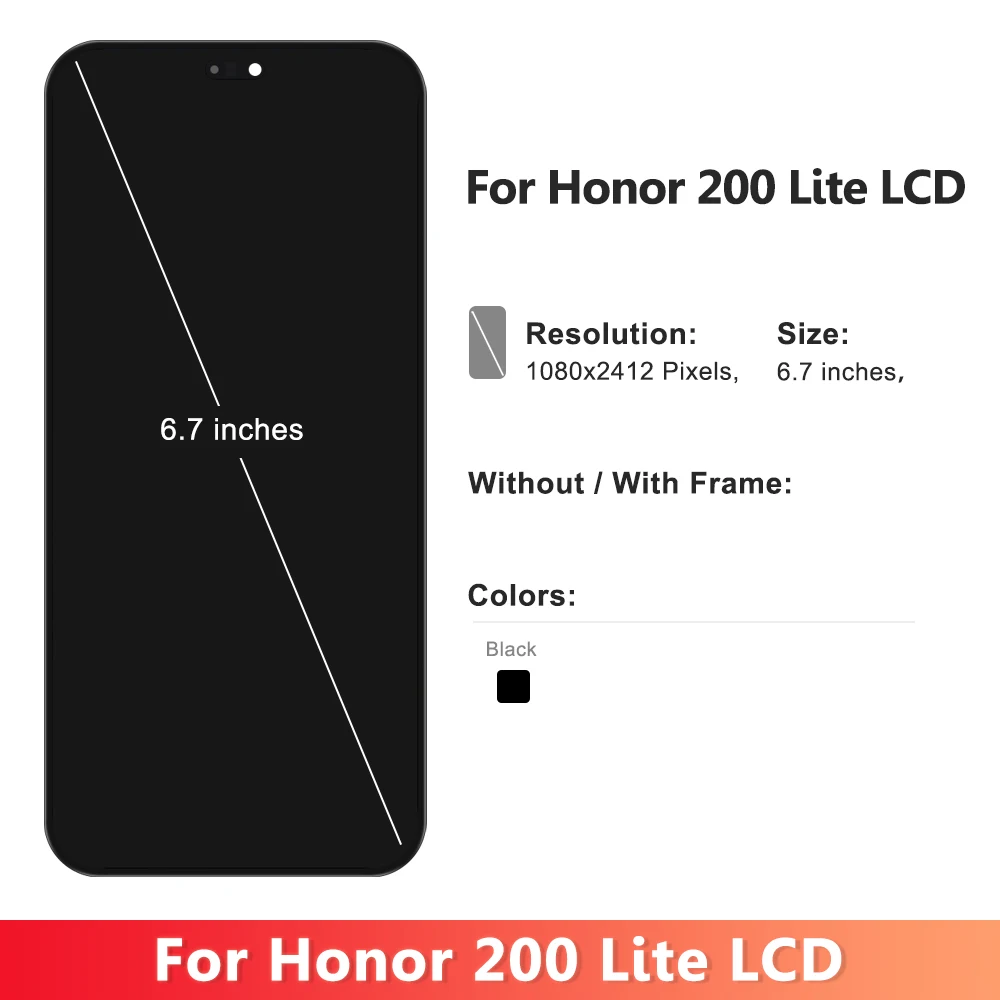 6.7'' AMOLED 90Hz For Huawei Honor 200 Lite LCD LLY-NX1 Display Touch Screen Digitizer Assembly For honor200 lite Display