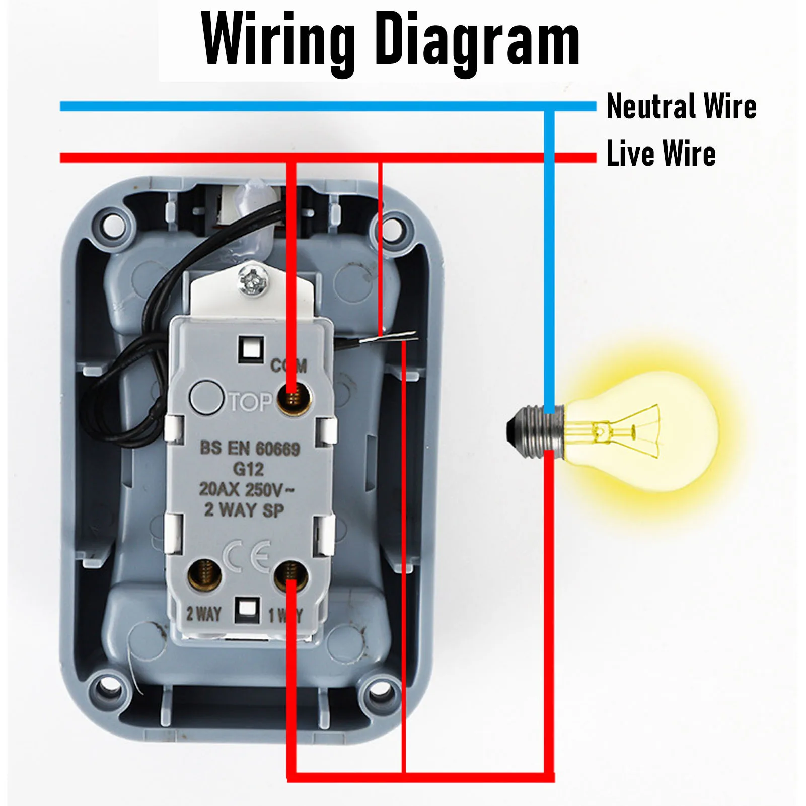 Outdoor Light Switch 20A Weatherproof IP66 Water Proof 1 Gang 1 Way Single Exterior Electrical Control with Indicator Light