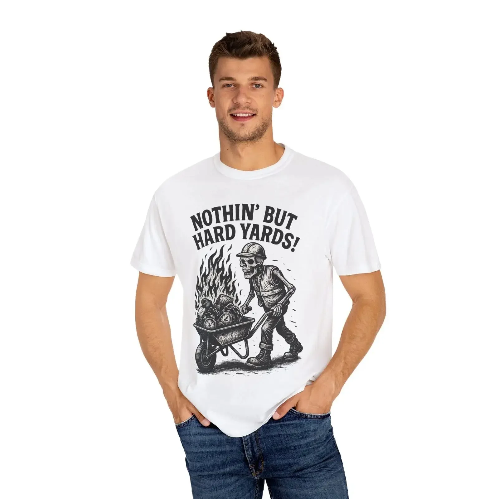 Hard Yards Motivational T shirt Construction for vintage Washed designer clothes Breathable Soft Stretched Versatile