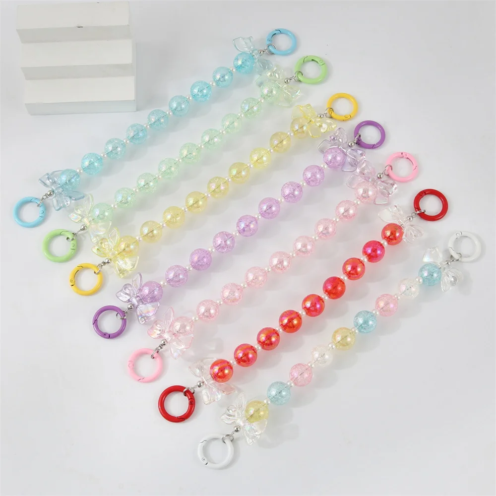 

Colorful Beads Key Chains With Bow Star Shiny Beads Bracelet Keyring Mobile Phone Fashion Handbag Handle Bag Part Accessories