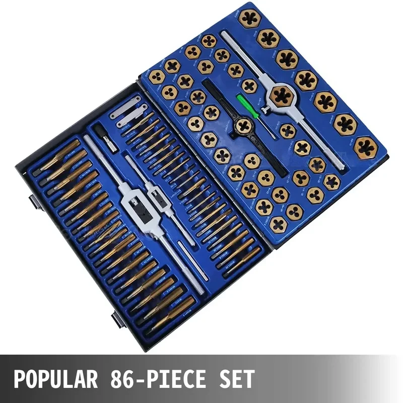 86 PCS and Die SetDrill Tap SetMetric Hand Thread WrenchToolsDurableAdjustableComes with Storage Case 2