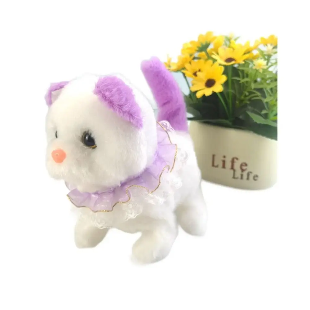 Electric Plush Toy With Sound Electric Simulation Cats DIY White Electronic Cats Cute Plush Walking Moving Pet Toys Kids