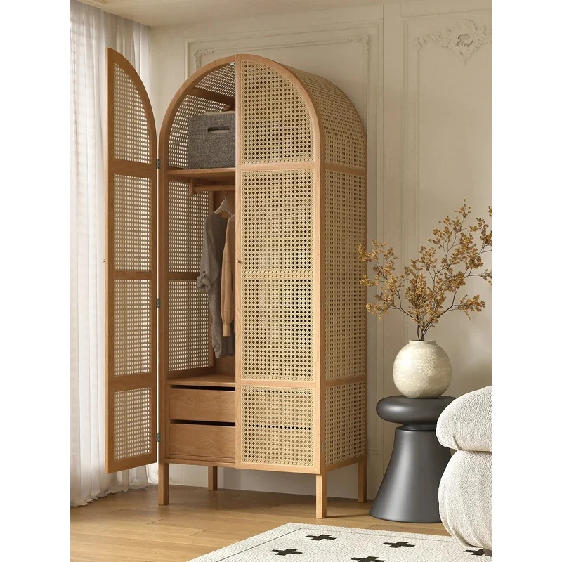 Rattan Japanese Solid Wood Wabi Wind Designer B & B Hotel Home Storage Wardrobe