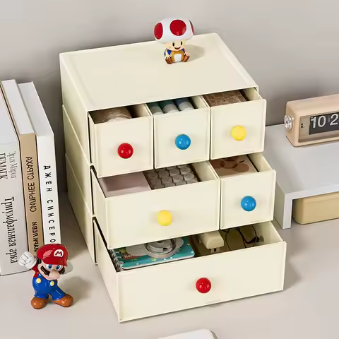 Dopamine Desktop Organizer Box Office Stationery Storage Drawer Student Grid Stackable Plastic Cubbyhole Utility Box