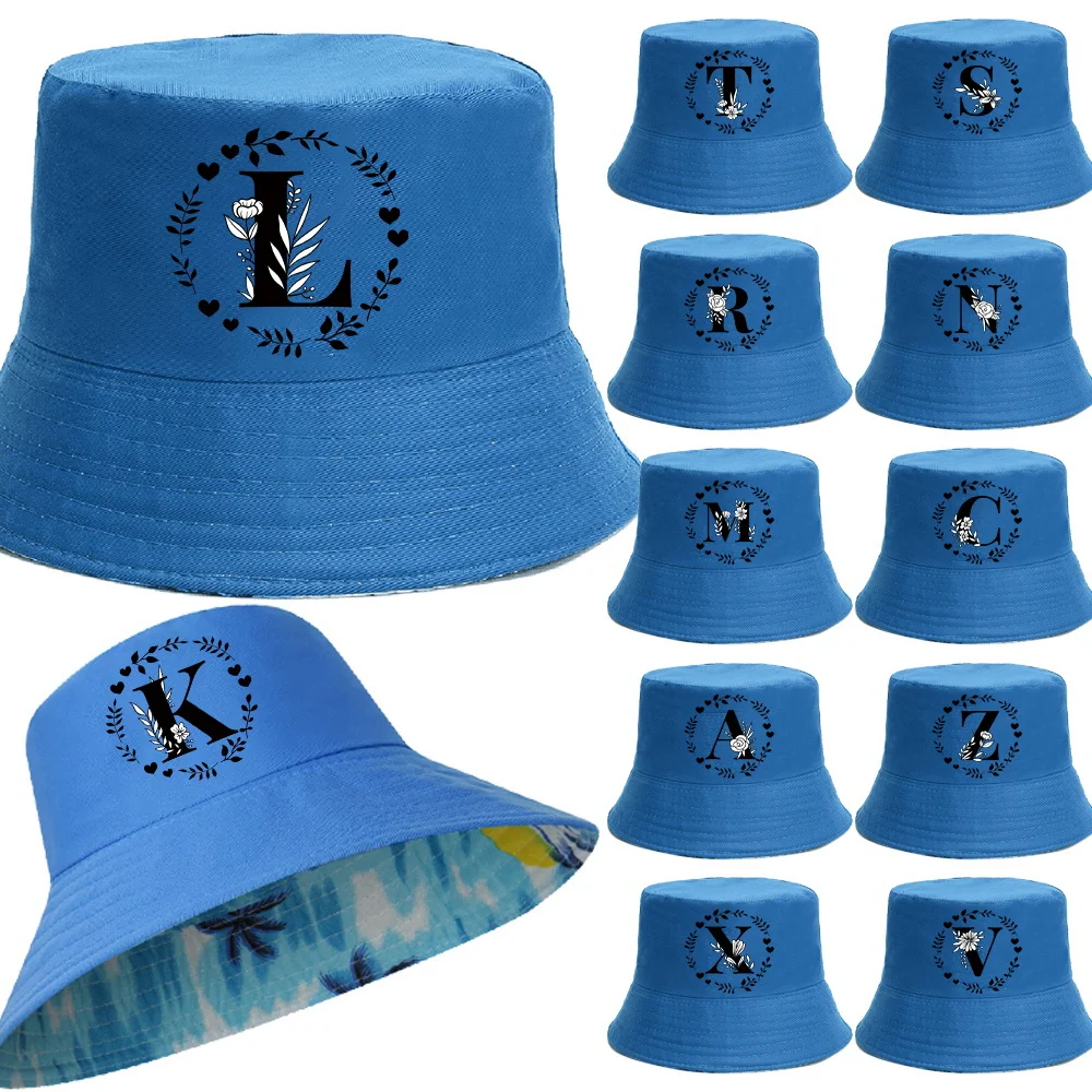 

Unisex Bucket Hats Summer Sunscreen Panama Hat Blue Color Sunbonnet Fisherman Hat Beach Cap Garland Letter Priting Series