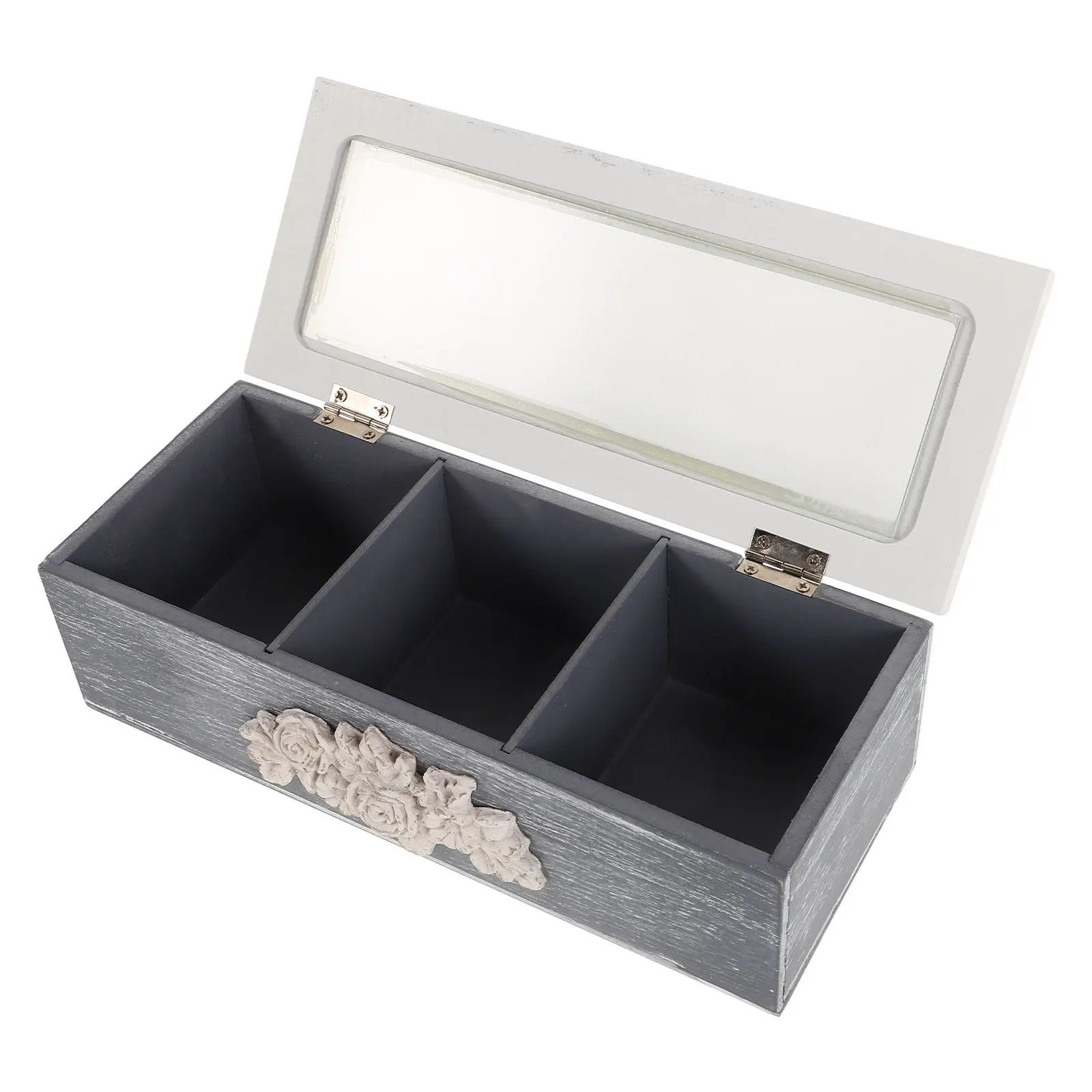 

3 Compartments Wooden Jewelry Box Clear Lid Large Capacity Storage Organizer For Necklaces Rings Earrings Trinkets Drawer