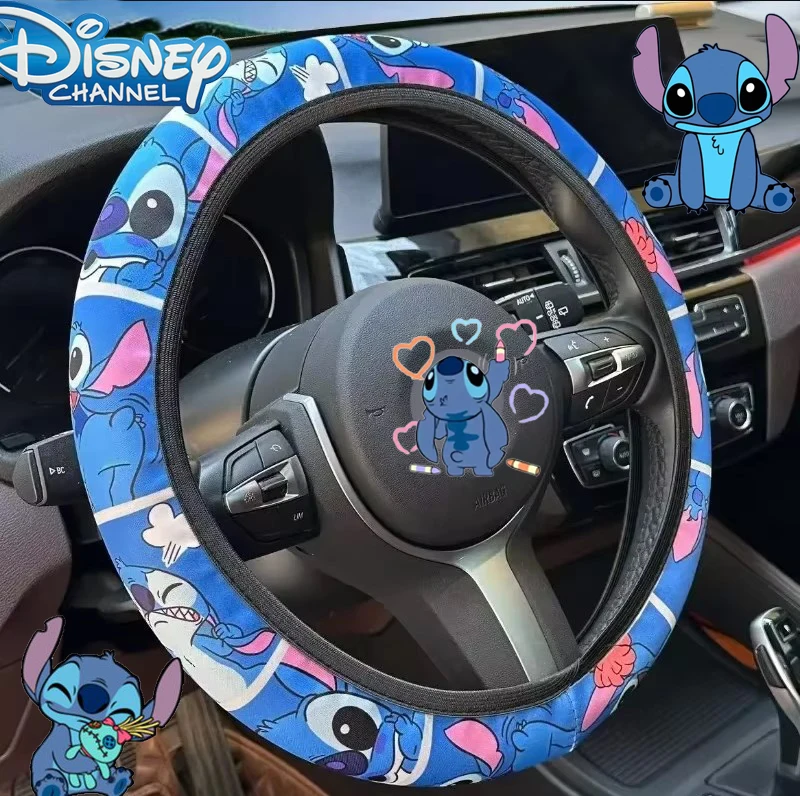 Disney Stitch 15in Steering Wheel Cover Kawaii Lilo & Stitch Anime Figure Universal Car Accessories for Steering Wheel Protector