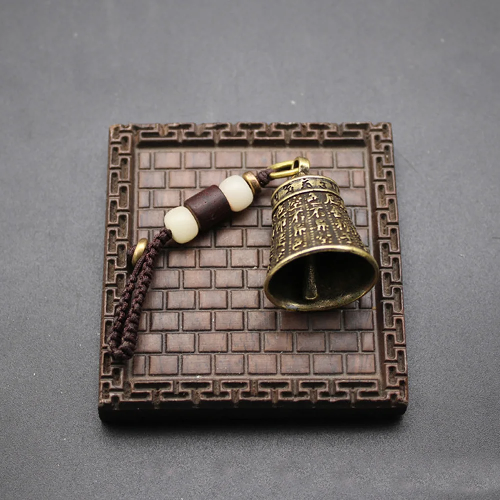 Hand Carved Buddhist The Heart Sutra Bell Brass Feng Shui Ornament Meditation Prayer Accessories DIY Keychain Pendant