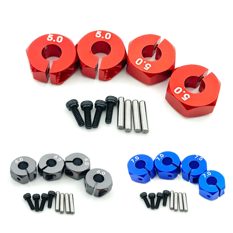 4 Pcs/lot Aluminum 5/6/7mm Wheel Hex 12mm Drive Hubs With Pins Screws For RC Car Crawler Trucks HSP HPI Tamiya Traxxas Slash