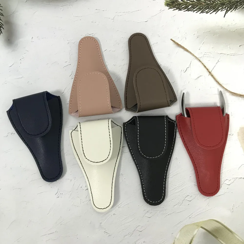 Hasp Style V Shape 10 Solid Colors Option Good Sewing Convenient Small PU Leather Scissors Protection Bag Nail Trim Cover Case