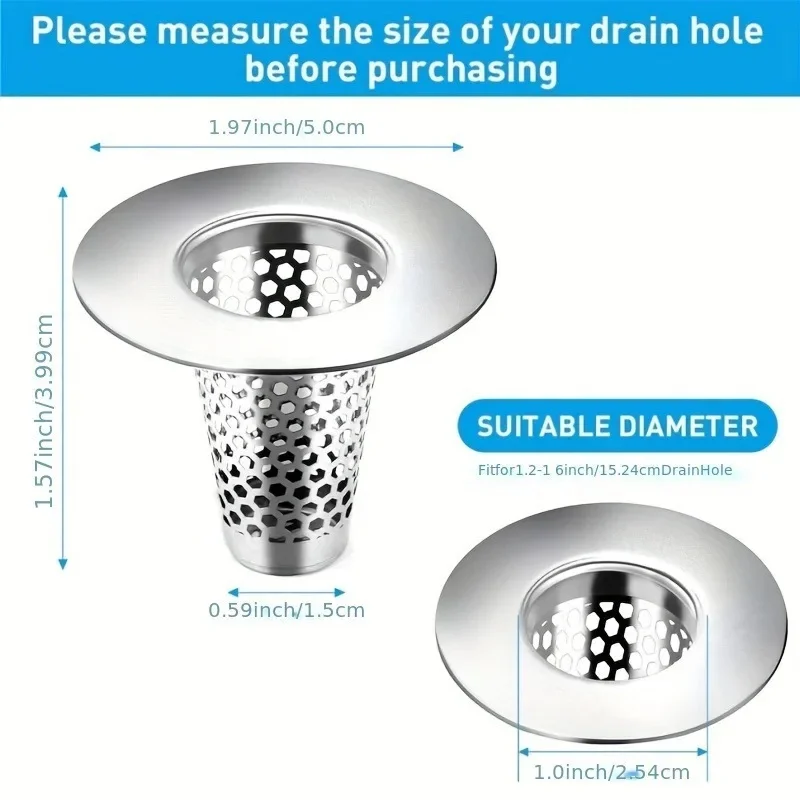 Bathroom Sink Drain Filter, Small Tapered Stainless Steel Hair Catcher Fits 3.05Cm‑4.06Cm Drain Holes for Bathtub Sink