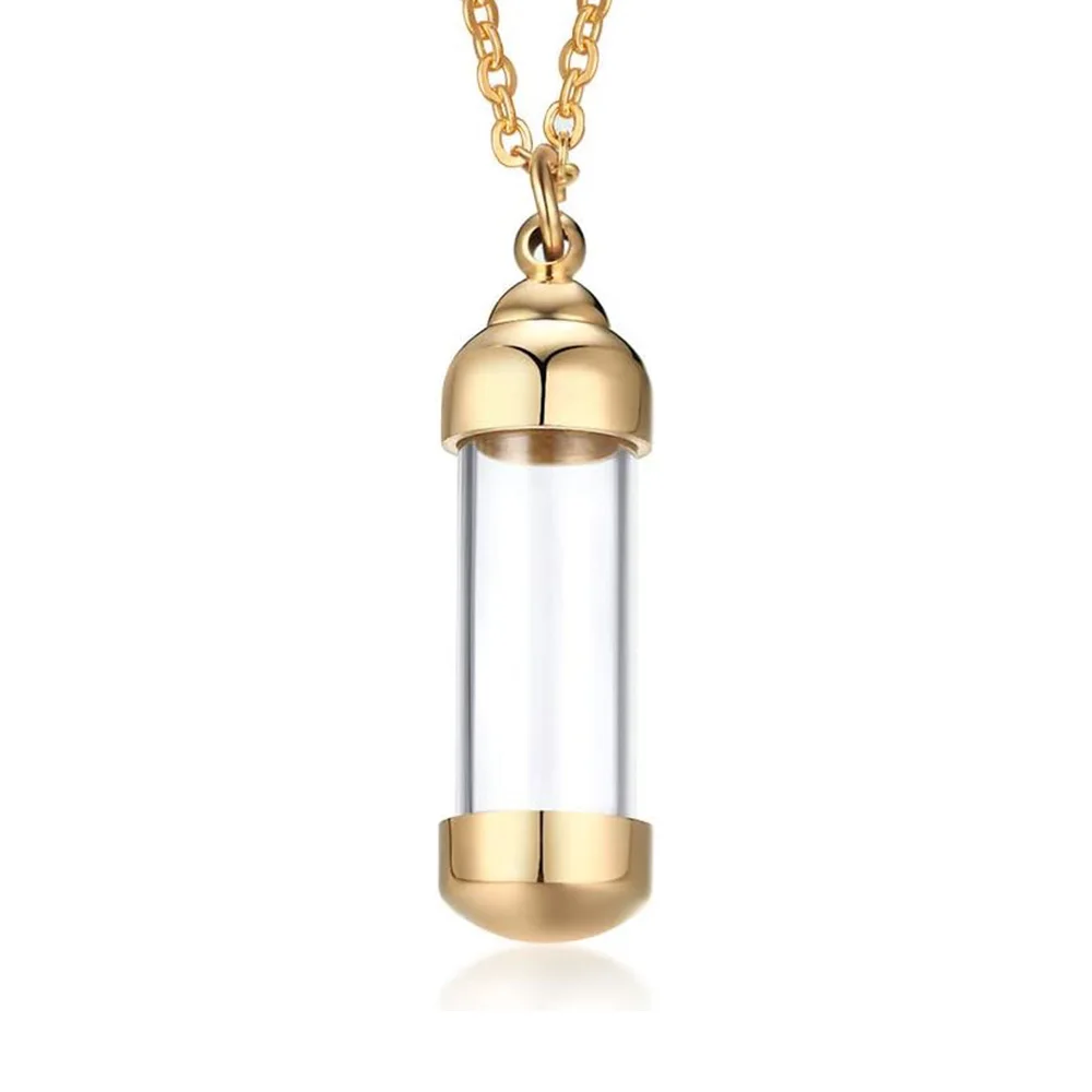 Klare Acryl-Halskette mit Zylinder, Edelstahl-Glas-Herzanhänger, Parfümflasche, Urnenanhänger für Frauen, Andenken