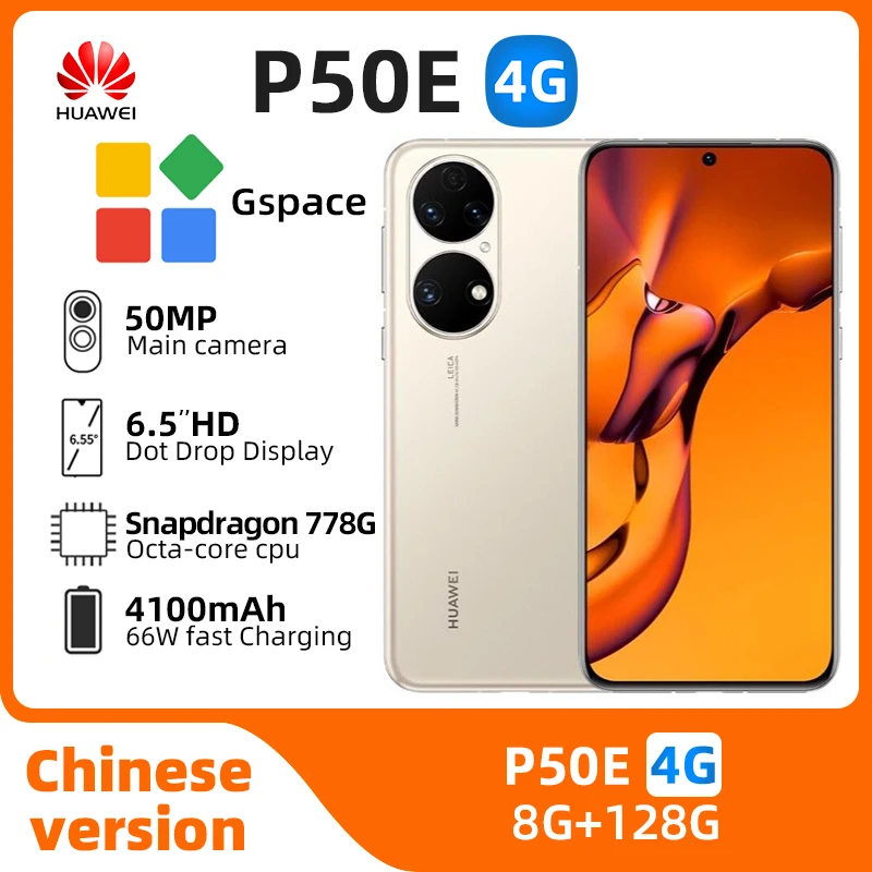 HUAWEI P50E 4g Smartphone Snapdragon 778g 4g 6.5inch 90HZ Screen 50MP Camera 4100mAh 66w Charge HarmonyOS Original Used Phone