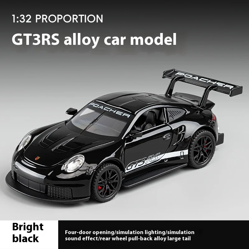 1:32 Porsche GT3 RS supercoche aleación Diecast Metal modelo sonido y luz juguete niños cumpleaños juguete para regalo recoger Hobby modelo niños juguete