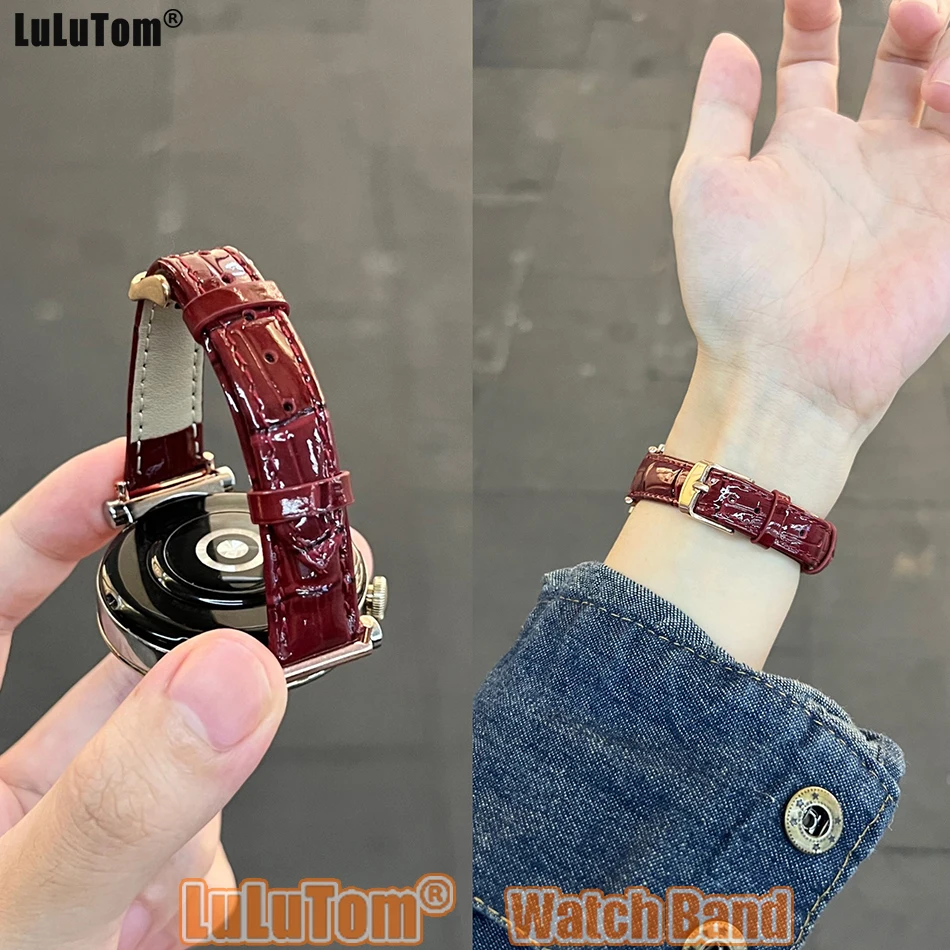 Bamboo Patent Leather Slim Watch Band for Samsung Galaxy Watch 8 Classic 7 6 5 4 44/40mm Amazfit Huawei Women's Strap 18/20/22mm