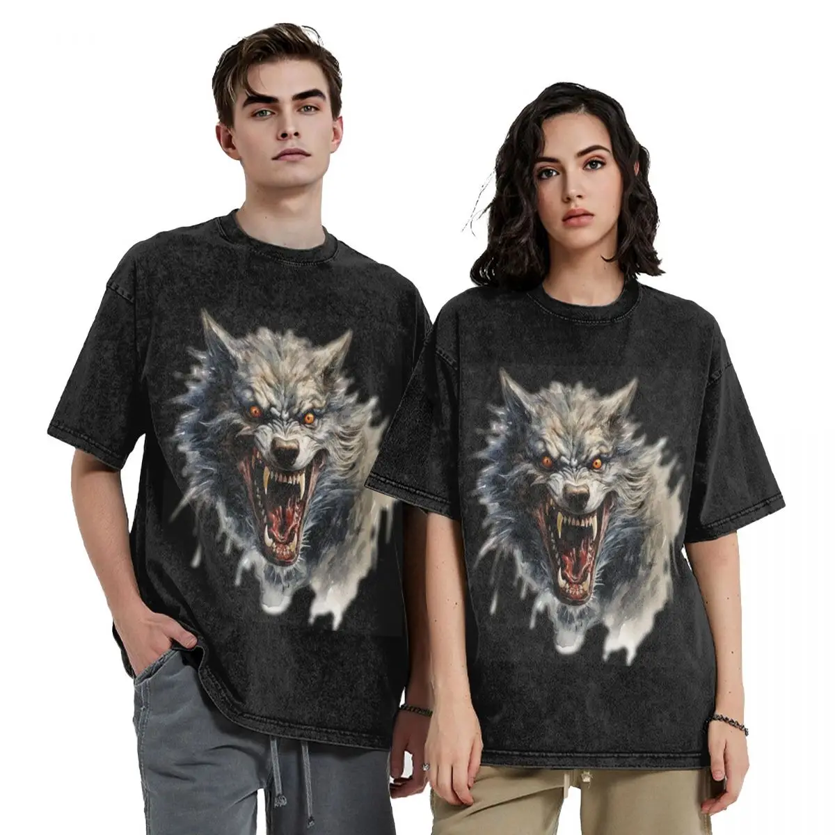 

Snarling Werewolf Wolf Animal Хип-хоп футболки с короткими рукавами стираные топы футболки уличная футболка винтажная для мужчин и женщин