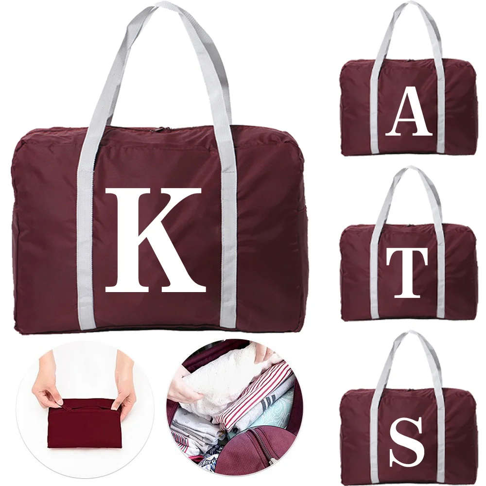 

Handheld Travel Bag with Zipper Clothing Storage White Pattern Printing Series Reusable Duffel Pack Luggage Check-in