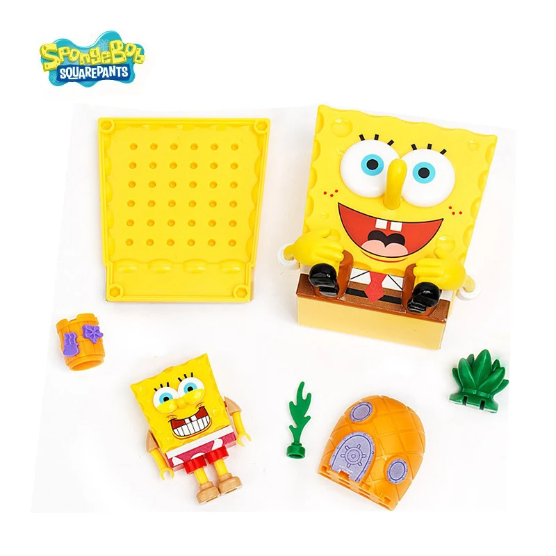 4 pièces Bob l'éponge pantalons carrés ananas maison crabe patron dessin animé poupée blocs de construction faits à la main poupée cadeau d'anniversaire pour enfants jouet