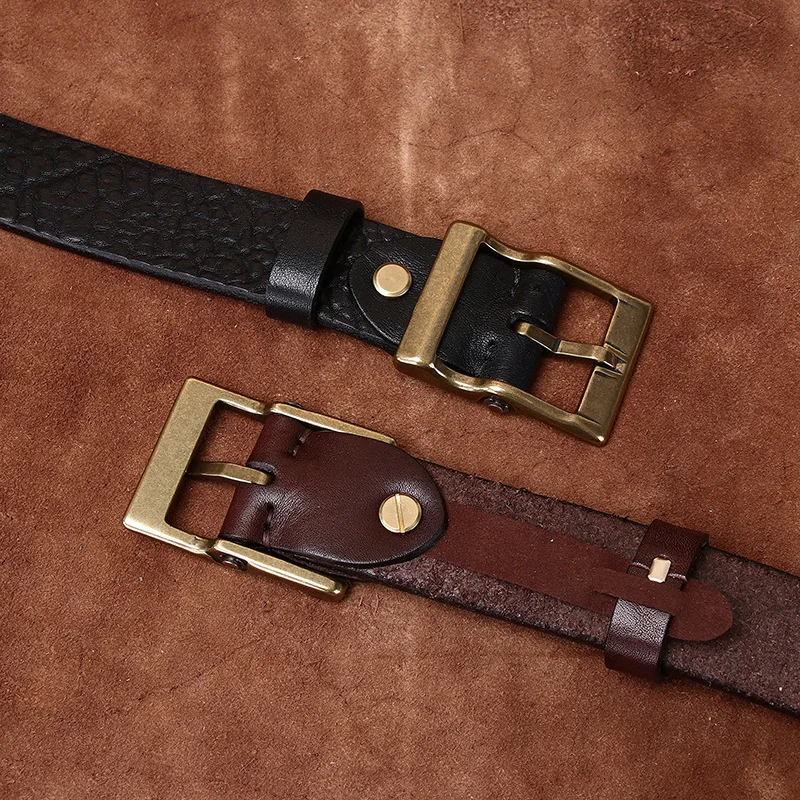 Cintura versatile alla moda in vera pelle retrò da uomo con motivo grezzo, strato di testa in pelle bovina, cintura con motivo bisonte ispessito, larghezza 3,8 cm