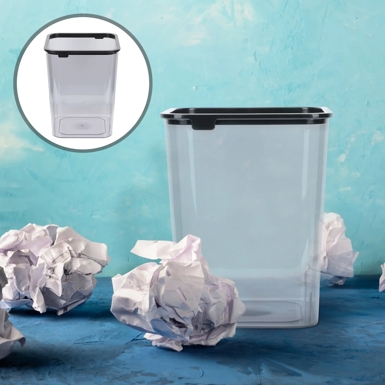 

Transparent Trash Can Clear Waste Bin Square Plastic Garbage Container Storage Bedroom Office Modern Non Slip Thickened Base