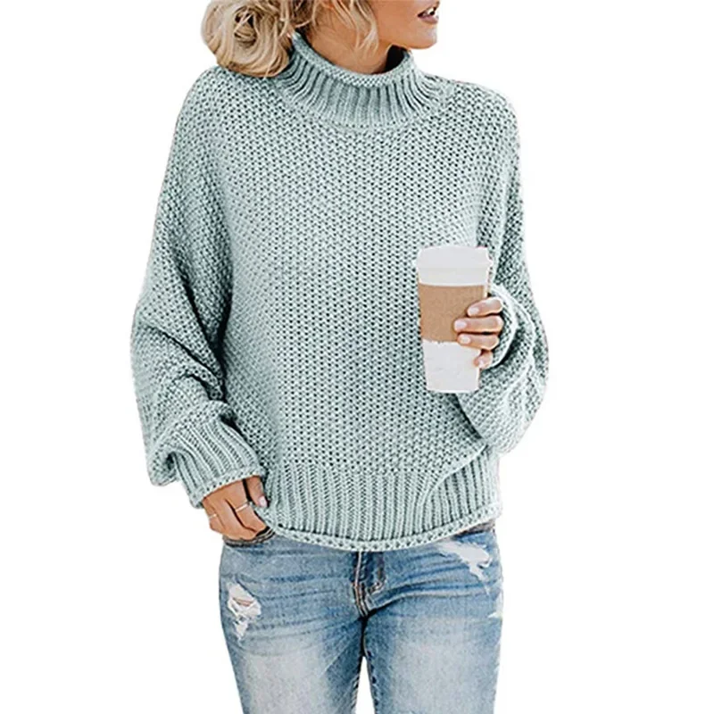 Neue Damen gestrickte Roll kragen pullover weibliche Herbst Winter Mode große Langarm solide lässige Tops Pullover Kleidung