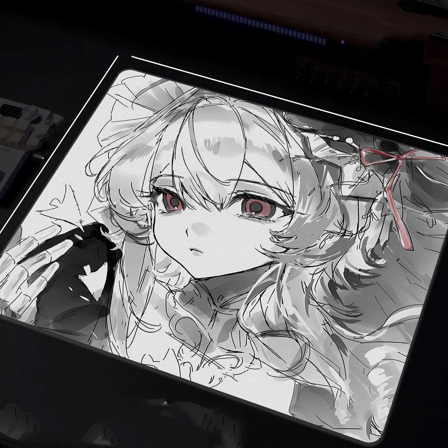 

Темный крутой аниме-коврик для мыши с белыми волосами, стеклянный, для киберспорта, игровой, для клавиатуры, для офисного стола, декор для студенческого общежития