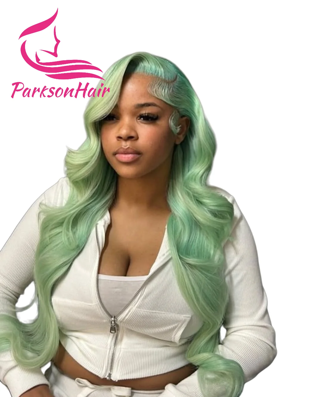 Wig Rambut Asli Manusia Hijau Muda 13x6 dengan Lace Frontal, Pre-Plucking, Lurus, Warna Mint Green, 250% Density, Wig Lace Front untuk Wanita