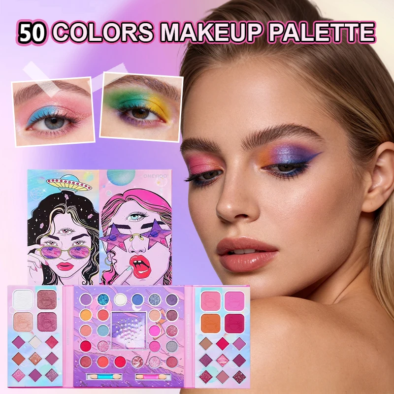 Paleta do makijażu w stylu kreskówkowym: Wielofunkcyjny zestaw do makijażu z brokatowymi i matowymi cieniami do powiek z diamentowymi zdobieniami dla trendsetterów.