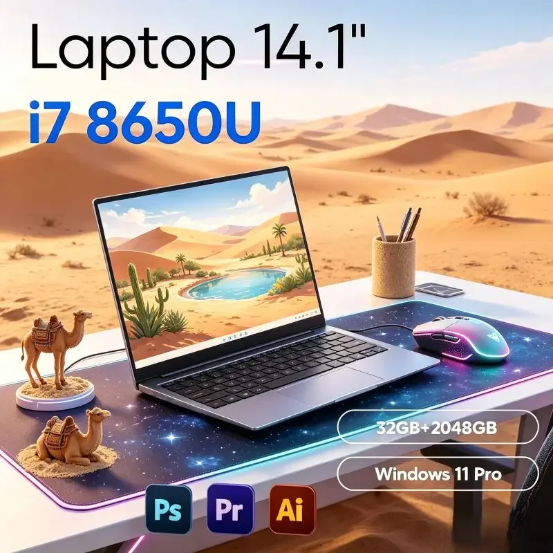 

Ultra-light 14.1 Inch Laptop Built with I7-8650U Processor. Available in 16GB and 32GB,Runs Windows 11 Fluently for Both Office