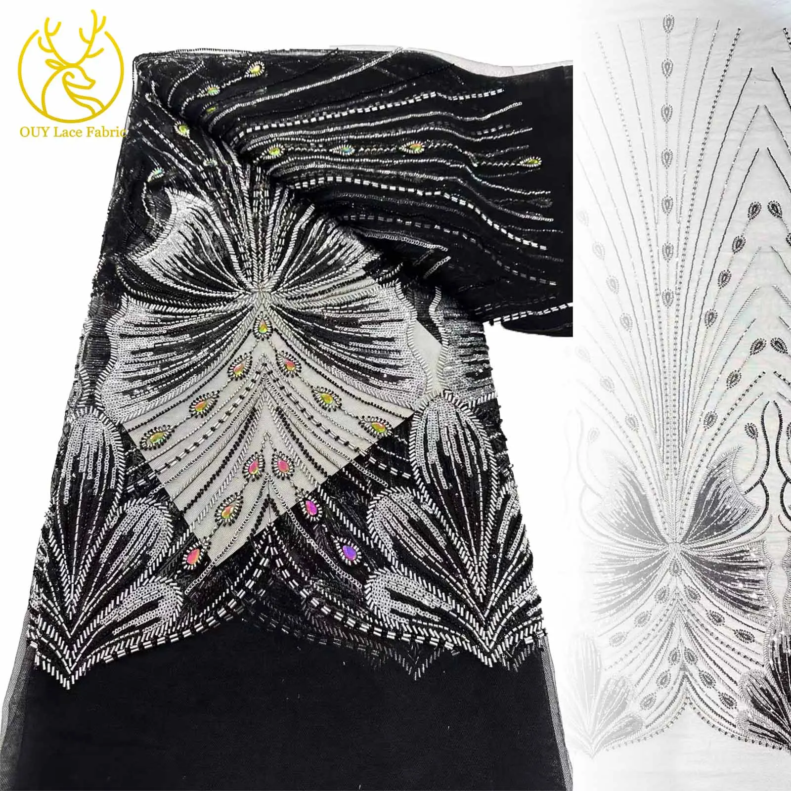 

Luxury Exquisite Gemstone Party Dress African New Beaded Lace Fabric 2025 Nigerian French Sequin Lace Fabric Wedding Material