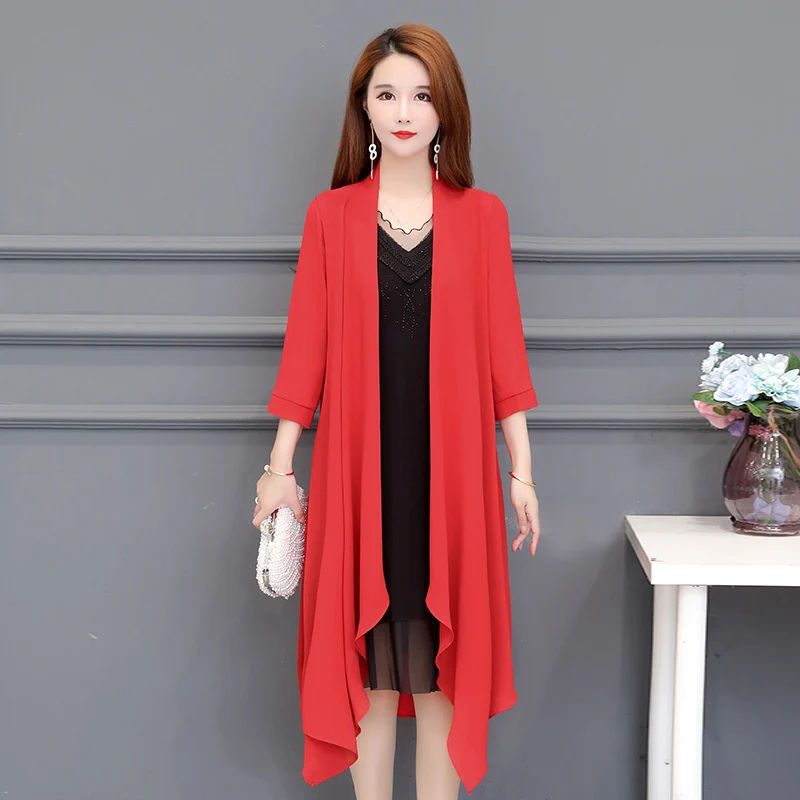 2024 Summer Sun Protection Clothes Women Casual Chiffon Cardigan Coat Large Size Thin Outerwear Mother Solid Long Shawl Shirts