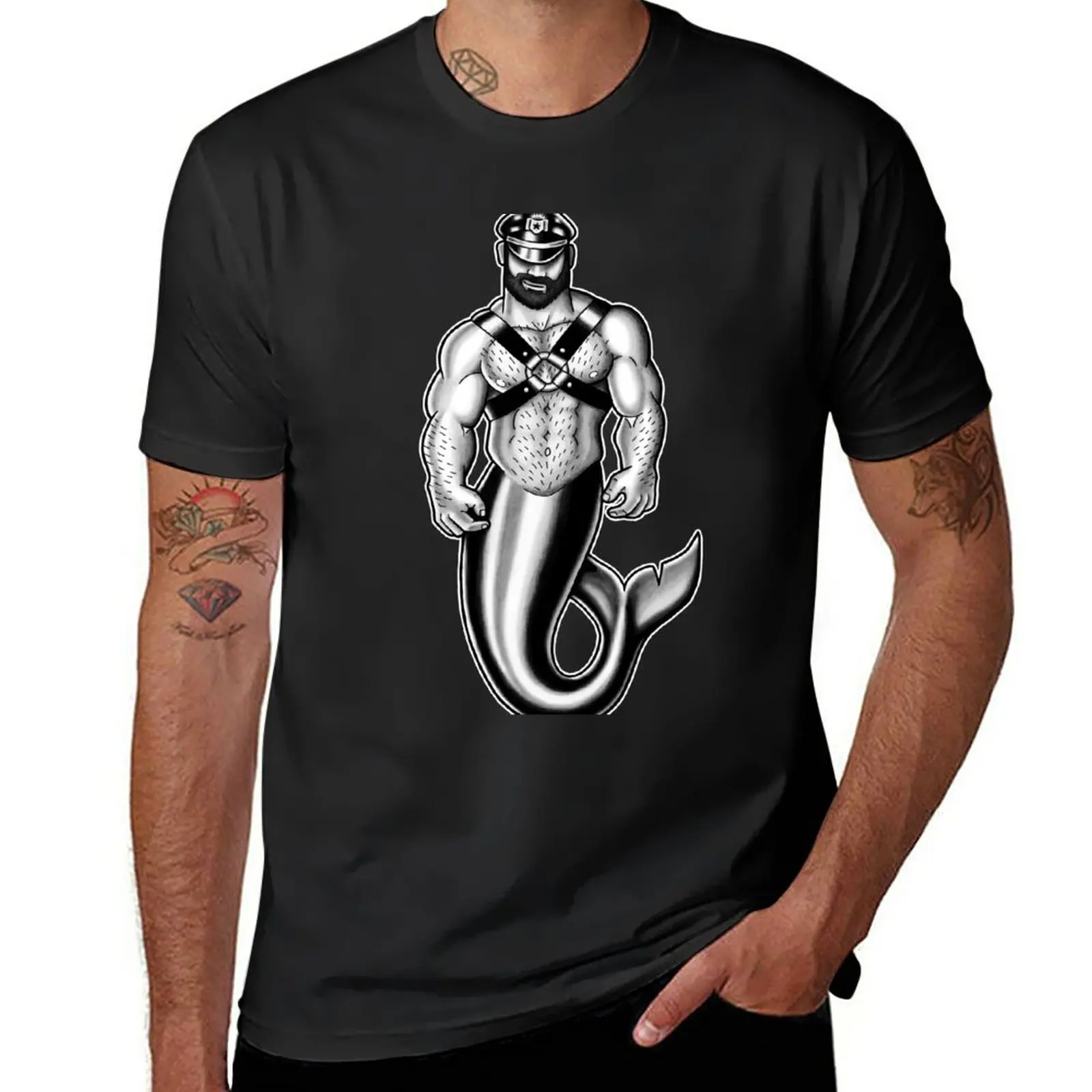 

New Muscular Leather Merman T-Shirt T-shirt for a boy plus size tops summer tops Men's t shirts