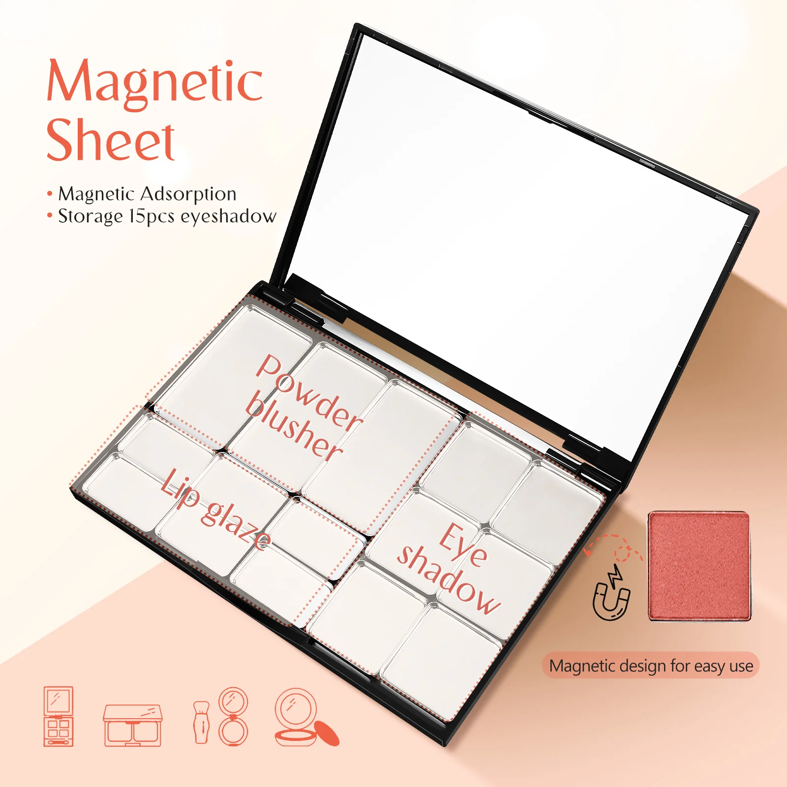 Magneet Oogschaduw Leeg Dienblad Magnetisch Met Spiegel Make-Up Palet Lippenbalsem Oogschaduw Case Organizer Box Reizen