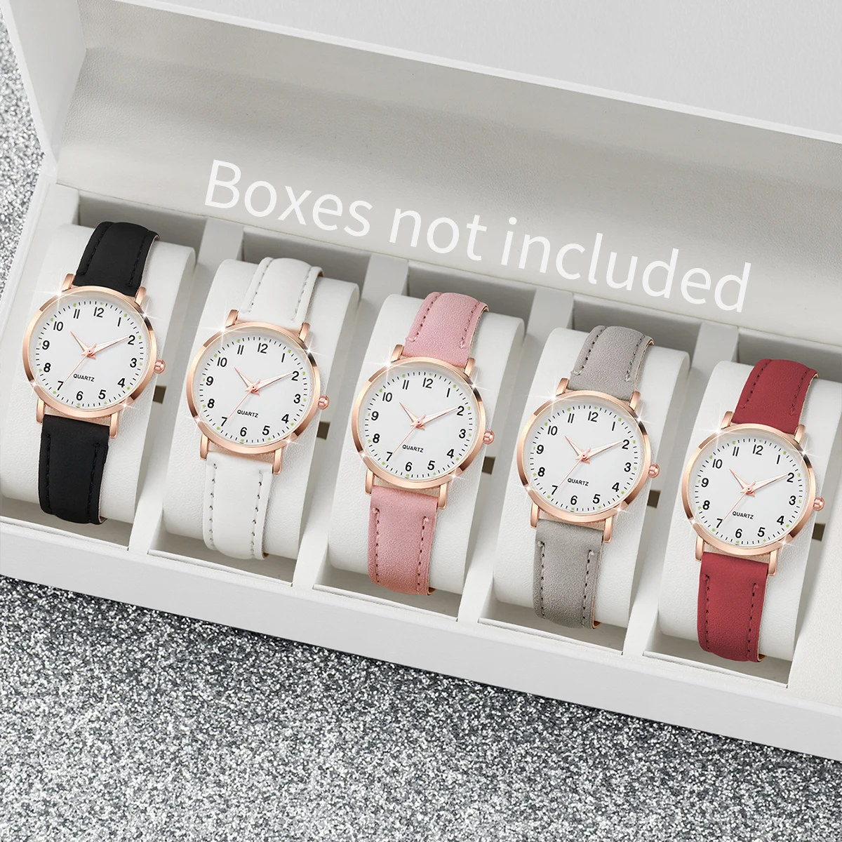 5PCS/Set Women\'s Watches Simple Arabic Dial Leather Band Female Quartz Watch(Without Box)