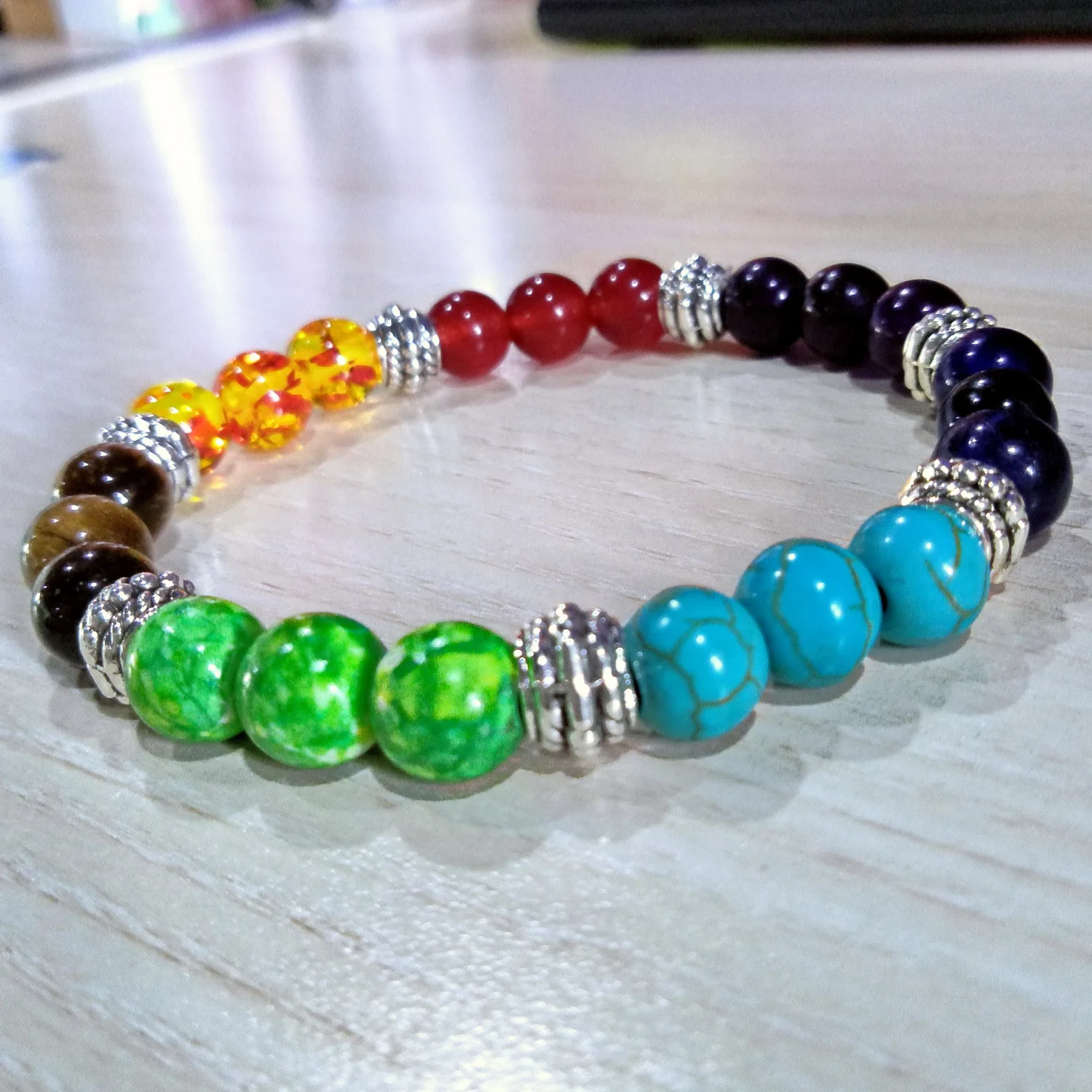 8mm 7 Color Rainbow Natural Stone Bracelet Women Classic 7 Chakra Bracelet Healing Reiki Prayer Balancing Energy Yoga Jewelry