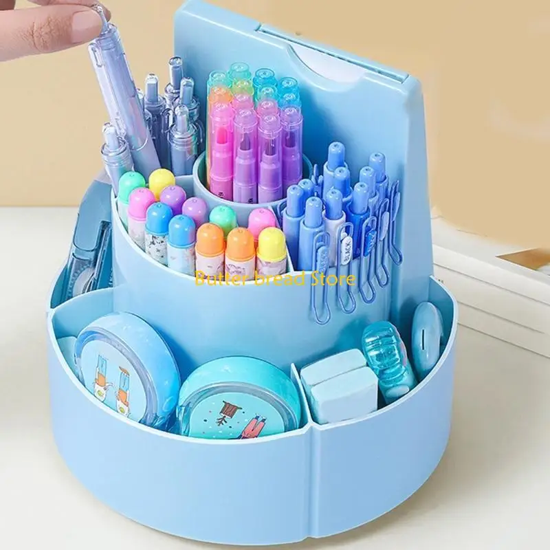 W89C Large Capacity Pen Box Rotating Pen Holder Desk Organizers with Chore Chart