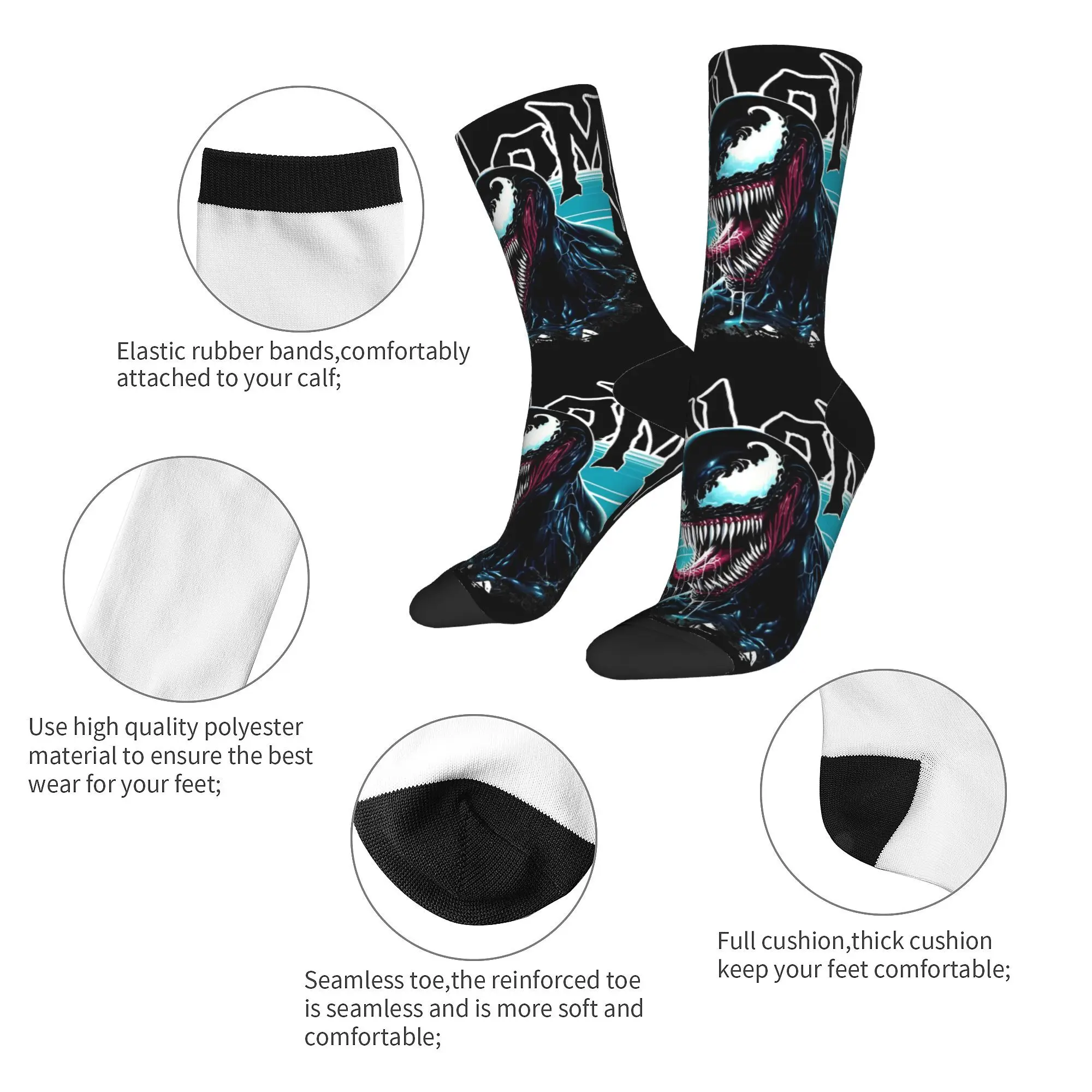 Autumn Winter Fashion Women Men Venom Symbiote Ready For Carnage Parasite Spider Socks  Breathable Crew Socks