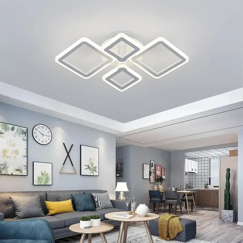 Modern Square Ceiling Lamp LED Dimmable Acrylic Ceiling Light Fixture Flush Mount Chandelier with Remote for Room Hallway Aisle