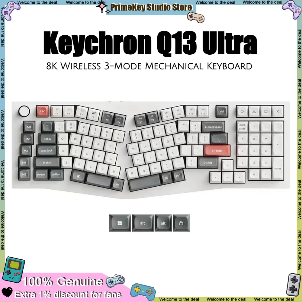 Teclado Mecânico Sem Fio Keychorn Q13 Ultra Três Modos Alice 8K com Caixa de Alumínio Personalizada, Layout 96%, 106 Teclas, Presente