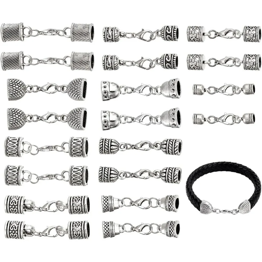 20pcs 10Styles Alloy Cord End Caps with Lobster Clasp Leather Jewelry Clasps Necklace End Caps End Tip with Loop Ring making kit