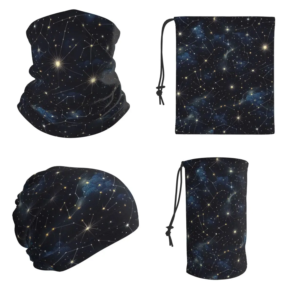 Night Sky Golden Celestial Stars Zodiac Constellations Bandana Neck Cover Mask Scarf Multi-use Cycling Scarf Adult All Season
