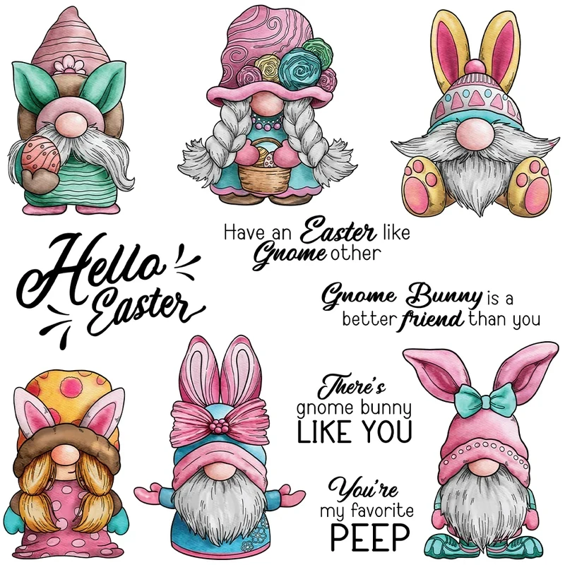 

Happy Easter Rabbits Cute Gnome Cutting Dies Clear Stamp DIY Scrapbooking Metal Dies Silicone Stamps For Cards Albums