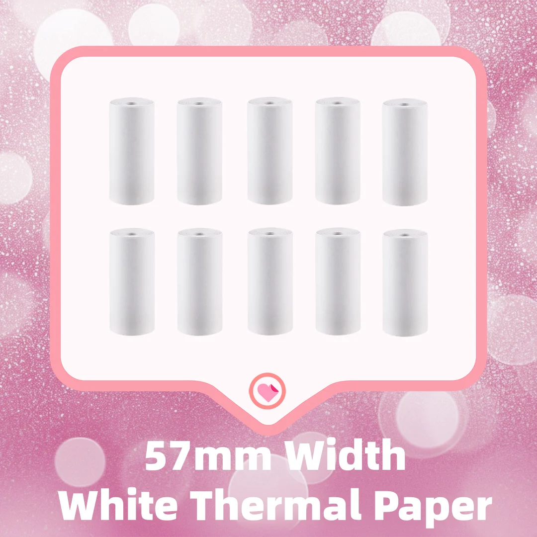 Papel térmico blanco para cámara de niños, impresión instantánea, papel de impresión, piezas de accesorios de repuesto, 57x25 MM, 10 rollos