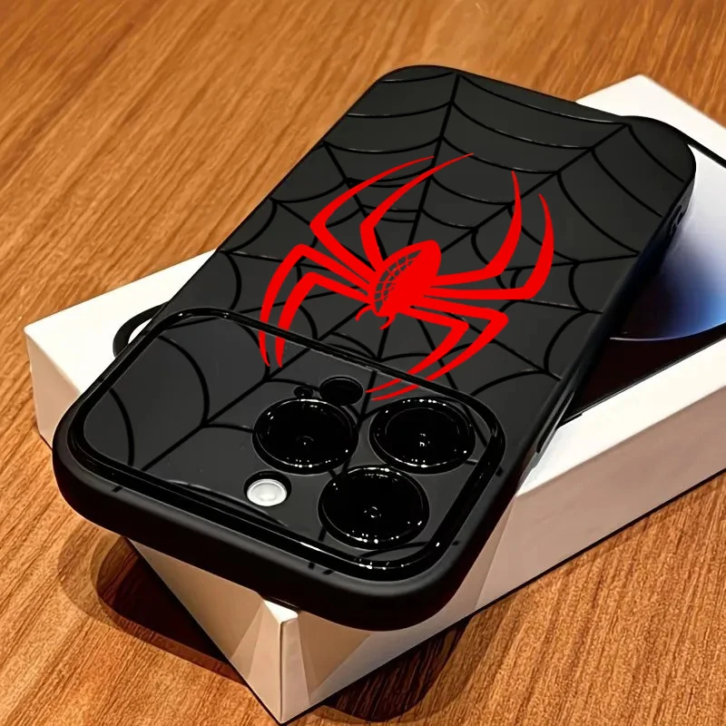 Black Red Spider Web Phone Case For iPhone 18 Pro Max 17 16 15 14 13 Pro Max 12 11 16 Plus XS X XR Matte Large Window Soft Cover