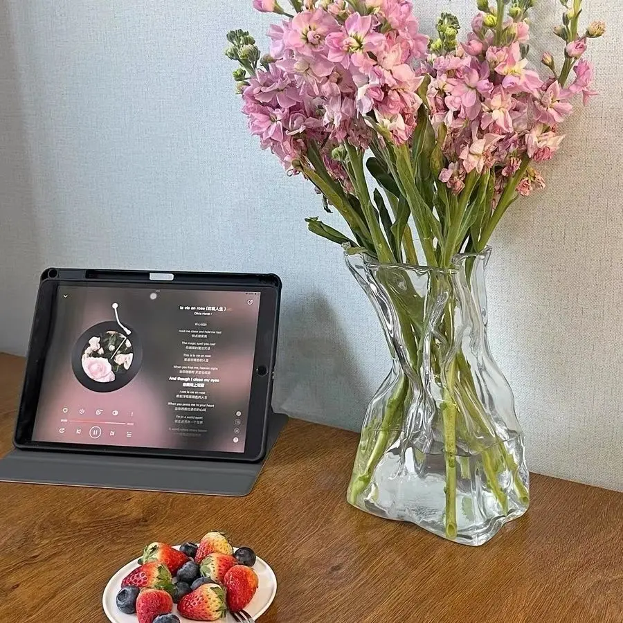 Simple Creative Irregular Vase Transparent Glass Living Room Desktop Flower Arrangement Ins