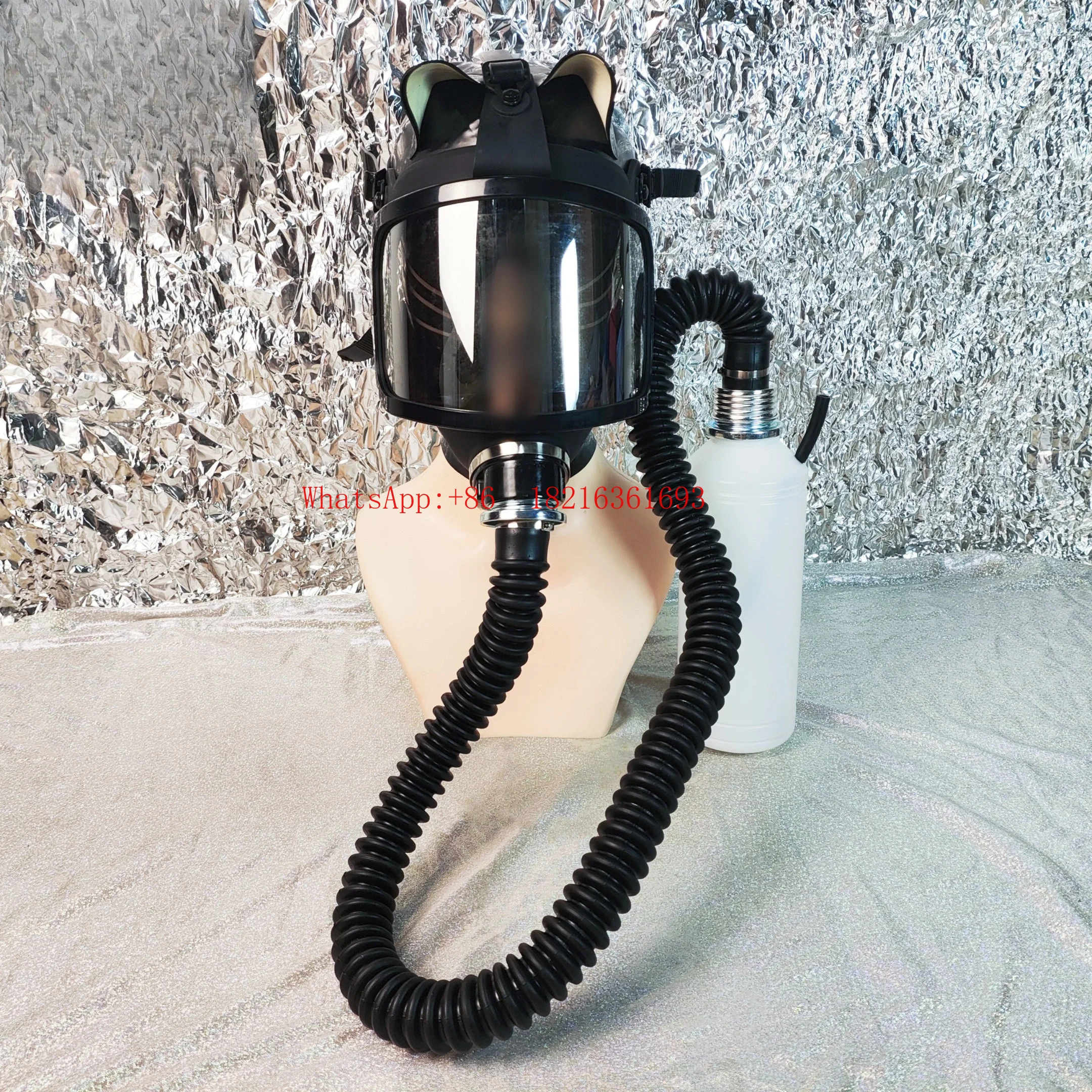 2026NEW Curved Gas Mask Set, Negative Pressure Bottle Breathing Bag Set, Large Field Full Face Mask, Silver Plated Lenses