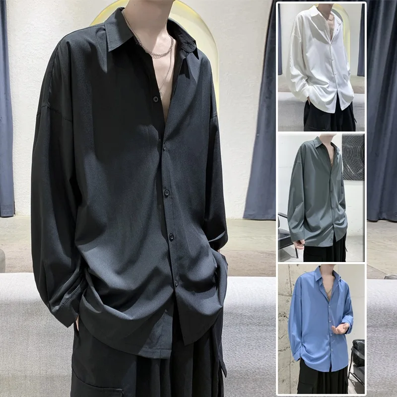 

Solid Shirt Men Black Long sleeved Shirts Men Korean Comfortable Blouses Casual Loose Classic Single Breasted Shirt