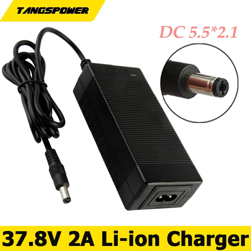 

37.8V 2A Smart Lithium Battery Charger For 9series 32.4V 33.3V Li-Ion Battery Charger With DC 5.5*2.1MM Connector High Quality