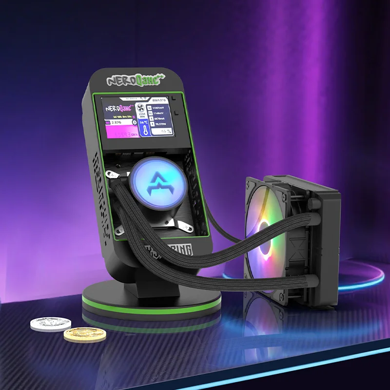 Ultimo Bitaxe NerdQaxe++Bitcoin miner hash rate 4.8Th/s Silent Black raffreddato ad acqua